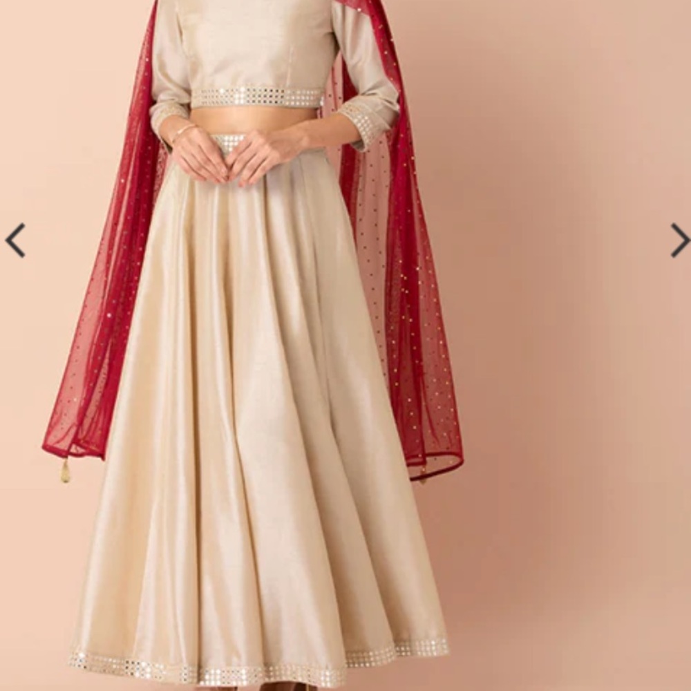 House of Indya, crop top and matching skirt. Beige Mirror Embroidered